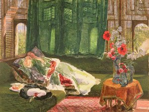 Siesta, n. 1876 (wc ja guassi grafiitin päällä) tekijältä John Frederick Lewis