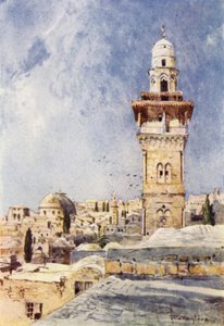 Minareetti temppelialueen luoteiskulmassa (väri litho) tekijältä John Fulleylove