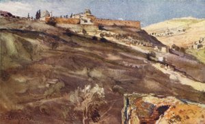 Jerusalem, temppelialueen etelämuuri, Hinnomin laaksosta auringonlaskun aikaan tekijältä John Fulleylove