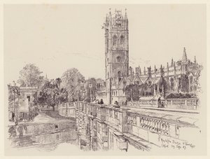 Magdalen College sillalta (litografia) tekijältä John Fulleylove