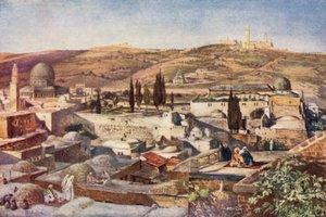 Temppelialue ja Öljyvuori Siionin vuorelta (väri litho) tekijältä John Fulleylove