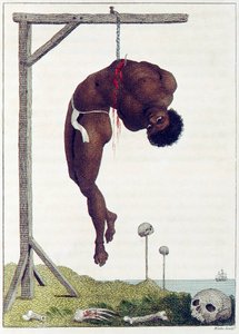 Musta ihminen riippui elossa Ribsin luona Gallowsin pubissa. 1796.