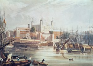 Näkymä Lontoon Towerista, Daniel Havellin (1785-1826) pubin kaiverrus. Ackermann