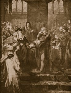 Kuningas Richard II luopumassa kruunusta serkkulleen Bolingbrokelle, kuvitus "Hutchinsonin tarinasta brittiläisestä kansasta", n. 1920 tekijältä John Gilbert