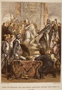 Simon de Montfort ja paronit vaativat uudistuksia Henrik III:lta, 1258, kaiverrus Thomas Bolton tekijältä John Gilbert