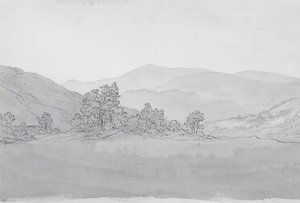 Llantysilio Mountain, Wales (kynä, tussi ja pesu paperille) tekijältä John Glover