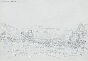 Llantysilio Mountain, Wales (lyijykynä, tussi ja muste paperille) tekijältä John Glover