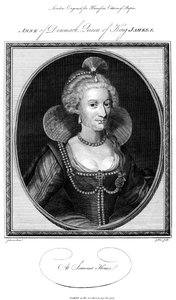 Anna Tanskan 1574-1619, kuningas Jaakob I:n kuningatar puoliso, 1786.