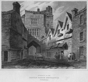 Sisäänkäynti linnaan Garth Newcastle, Northumberland, 1814 tekijältä John Greig