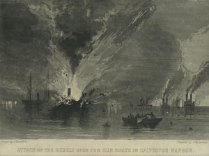 Kapinallisten hyökkäys tykkiveneidemme kimppuun Galvestonin satamassa, noin 1863 tekijältä John Hamilton