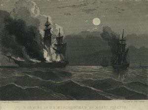 Kapinallisten merirosvojen polttama US Merchantman, 1865 tekijältä John Hamilton