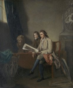 Muotokuva miehestä ja pojasta katsomassa printtejä, n. 1765-70 tekijältä John Hamilton Mortimer