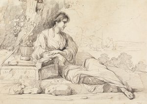 Makaava naishahmo italialaisessa maisemassa tekijältä John Hamilton Mortimer