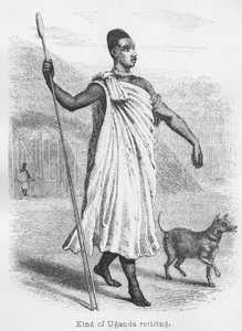 Ugandan kuningas jää eläkkeelle "Niilin lähteen löytölehdessä", 1864 tekijältä John Hanning Speke