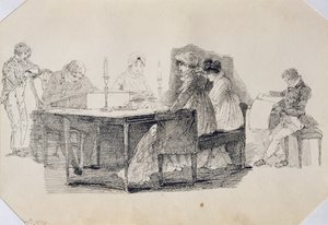 Ilta kotona, 1804 (kynä ja muste paperille) tekijältä John Harden