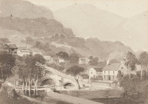 Brathay Bridge & Old Brathay, Lake District, Cumbria, 1820 (wc paperilla) tekijältä John Harden