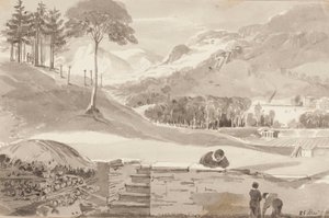 Brathay-kenttä, Lake District, Cumbria, 1819 (wc paperilla) tekijältä John Harden