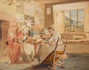 Sisätilat, Brathay Hall (akvarelli paperille) tekijältä John Harden