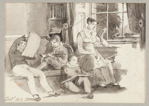 Jessy ja kolme lasta, 1815 (wc paperilla) tekijältä John Harden