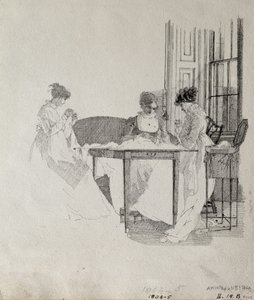 Naisten ompelu, 1805 (kynä ja muste paperille) tekijältä John Harden