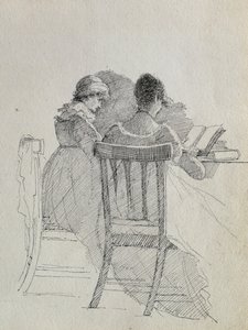 Lukeminen (kynä ja muste paperille) (yksityiskohta 14933) tekijältä John Harden