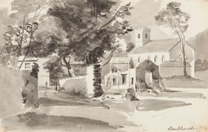 Pyhän Annan kirkko, Ambleside, 1814 (wc paperilla) tekijältä John Harden