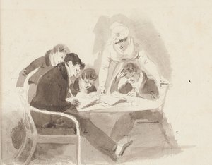 Kaksi poikaa tekee läksyjä, 1811 (wc paperilla) tekijältä John Harden