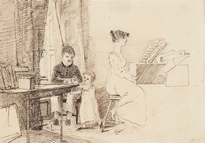 Kaksi lasta ja nainen pianon ääressä, 1807 tekijältä John Harden