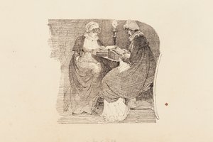 Kaksi naista lukemassa lampunvalossa, 1804 (kynä ja muste paperille) tekijältä John Harden