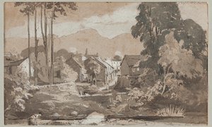 Näkymä idästä Amblesideen, 1812 (wc paperilla) tekijältä John Harden