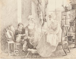 Naiset kehrässä ja poika leluveneellä, 1807