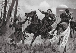 Sebastian I:n tappio ja kuolema Alcazarin taistelussa (litografia) tekijältä John Harris Valda