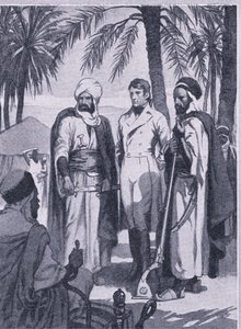 Vuonna 1853 David Livingstone pienen alkuperäisväestön kanssa lähti 1000 mailin matkalle soiden ja metsien halki, Newnesin julkaisema Newnes Pictorial Knowledge, noin 1950-luku (litho) tekijältä John Harris Valda