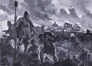 Ivan Musta sytyttää tuleen Zhabliakin 1484, Hutchinsonin kirjasta "Historia of the Nations" (Nide 4), jonka on julkaissut Hutchinson, n. 1920 (litho) tekijältä John Harris Valda