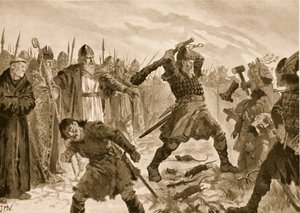 Kuningas Olaf pyhä rikkomassa Thorin jumalan kuvan, 1020
