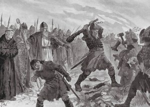 Kuningas Olav Pyhä rikkoo Morin jumalan kuvan. tekijältä John Harris Valda