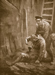 Sotamies T. Doswell pelastamassa upseeria kaivoksesta, jossa hän makasi tajuttomana tekijältä John Harris Valda