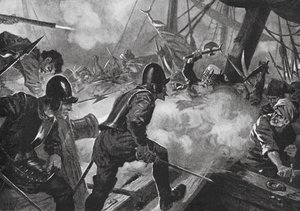 Lepanton taistelu (litografia) tekijältä John Harris Valda