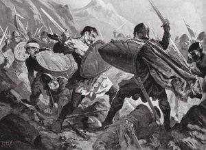 Bulgarian tsaari Mikael Shishman kuoli Velbuzhdin taistelussa. tekijältä John Harris Valda