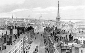 Liverpool kaupungintalosta etelään katsoen, kaivertanut John Rogers, n. 1830 tekijältä John Harwood