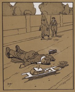 "Päivällä ei ole mitään muuta kuin vanhanaikainen hyvä suoja kuolleiden lyömiseksi" (väri litho) tekijältä John Hassall