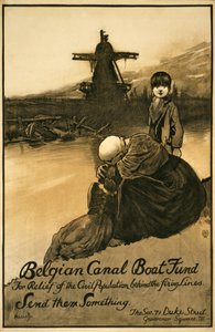 Varainkeruukampanja Belgian Canal Boat Fundille, pub. 1914-18 (väri litho) tekijältä John Hassall