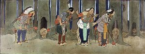 The Never Never Land: Redskins vartioi lapsia merirosvoilta, kuva Peter Panista, n. 1906