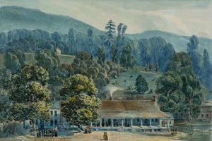 Ruokasali ja näyttämötoimistot White Sulphur Springsissä, 1832. tekijältä John Hazelhurst Boneval Latrobe