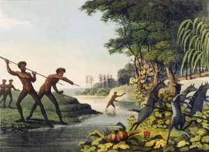 Metsästää kengurua, aboriginaalit Uudessa Etelä-Walesissa, kaiverrus Matthew Dubourg (fl.1813-1820) 1813