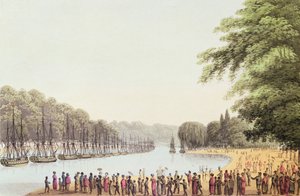 Laivasto Serpentine-joella, kaivertaja Matthew Dubourg (1813-20) 1814.
