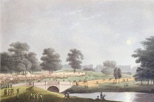 Näkymä messuille Hyde Parkissa, kaiverrus Matthew Dubourg, 1. elokuuta 1814 (värillinen kaiverrus)