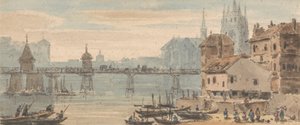 Basel, Bridge Center, Quayside, hahmoilla ja kuljetus oikealla, katedraalin noustessa rakennusten takana