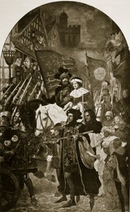 Henry VI viedään Barnetin taisteluun vuonna 1471, kuvitus "Hutchinsonin tarinasta brittiläisestä kansasta", n. 1923 tekijältä John Henry Amshewitz