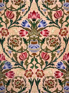 Single Stem Wallpaper Design, 1905 (värillinen puupainatus paperille) tekijältä John Henry Dearle